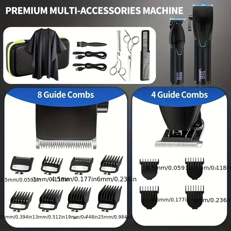 RUCHA Hair Clipper And Trimmer Set Barber Clippers Set For Men Professional Kit Beard Trimmer Haircut Kit Cordless Hair Cutting 4
