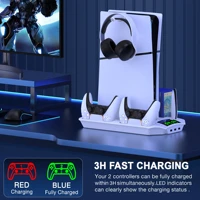 3 Mode Led Cooling Fan for PS5 Vertical Stand 2 Controller Charging Dock for Sony Playstation 5 Disc/Digital with 13 Game Slot 4