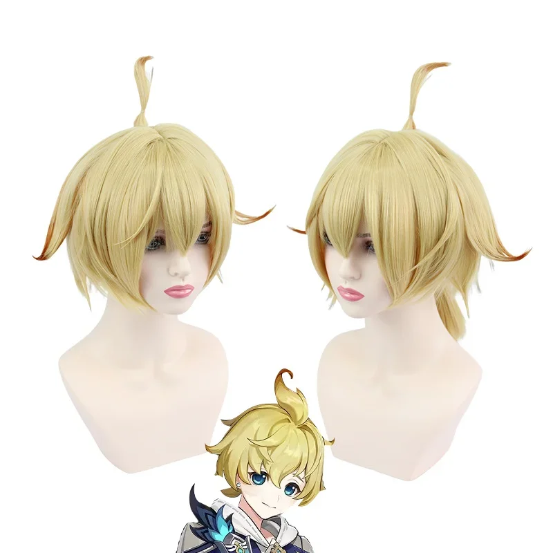 

GS Impact Anime Game Cos Mika Guerrilla Squad Mapper Anti-tip Fake Hair 30cm Light Golden Orange Cosplay Wig