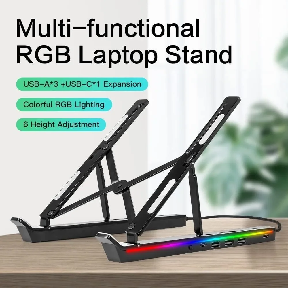 Laptop Stand USB GRB aluminum alloy luminous Adjustable Heat Dissipation Expansion Dock Notebook Bracket