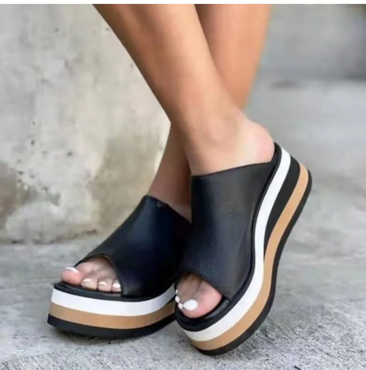 Women Open Toe Lightweight Comfortable Retro Sandals Woman Slip On Ladies Shoes Thick Bottom Wedge Footwear