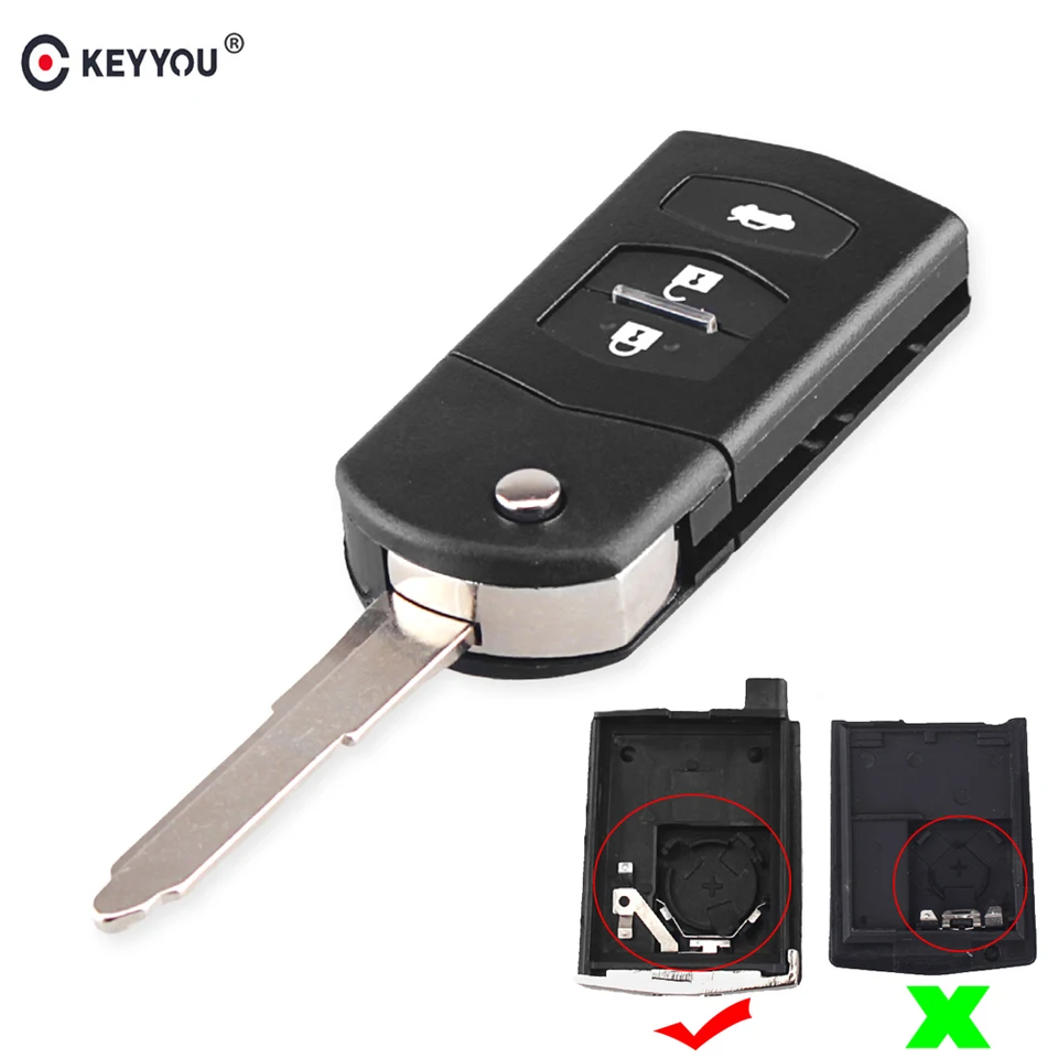 KEYYOU Folding Car Key Shell For MAZDA 2 3 5 6 RX8 MX5 Flip Remote Key  Black Fob Case Cover 3 Buttons Key Car-Styling
