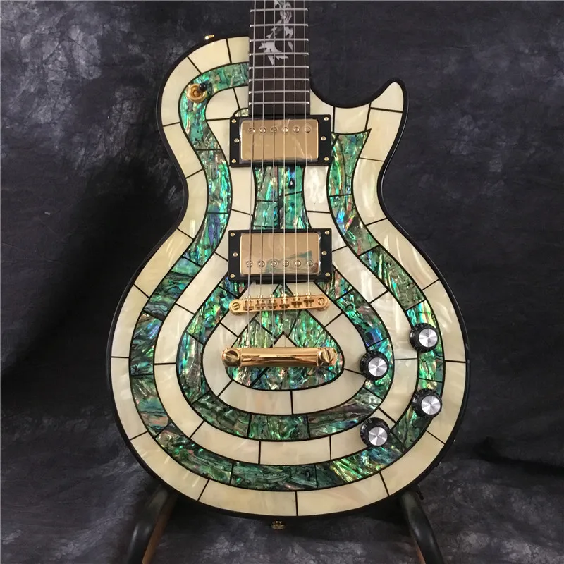 

New high quality custom electric guitar, abalone inlaid fingerboard and body and custom head guitar LP electric guitar, free shi