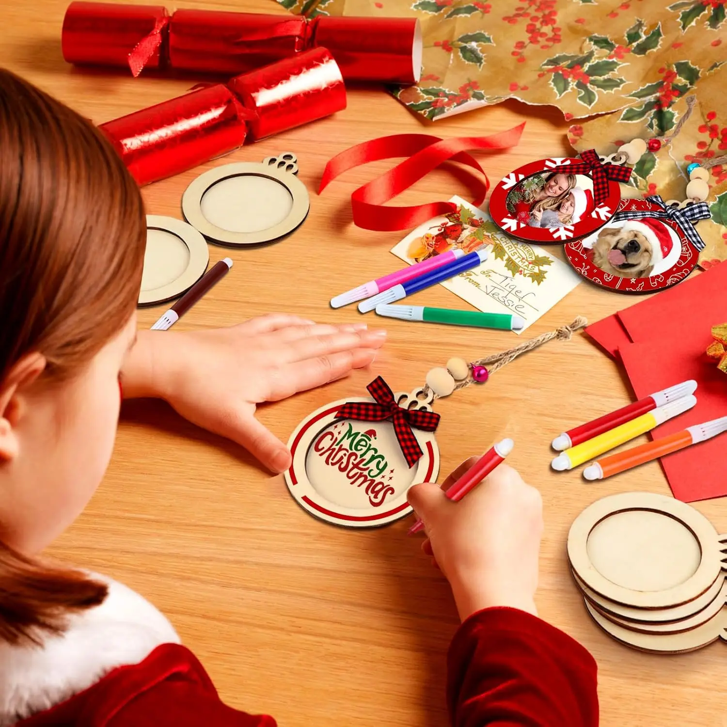 Christmas Picture Frame Decorations DIY Wooden Photo Decorations Hanging Decorations
