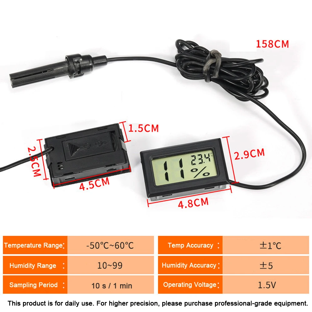 Mini Reptile Terrarium Thermometer Hygrometer with Probe Reptile  Thermometer and Humidity Gauge Digital Pet Thermometer with Fast Readout  for Turtles