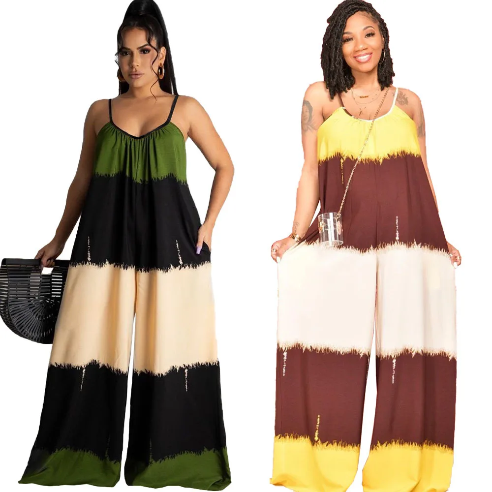 

Women Printing Casual Jumpsuit Spaghetti V Neck Sleeveless Wide Leg Sexy Holidays Party Club Rompers