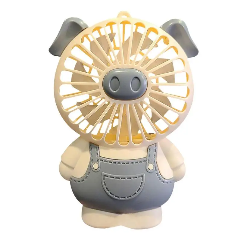 

Mini Fan Portable Pig Mini Handheld Fan With USB Rechargeable Battery & Lights Cartoon Portable Fan With 2 Speed Level For Women