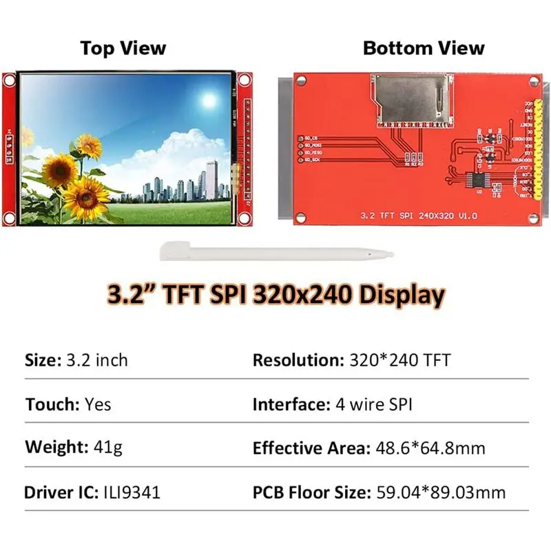 A01E-3.2인치 SPI LCD 모듈 RGB 65K 컬러 240X320 TFT 모듈 ILI9341은 최소 4개의 IO 3.3V(MSP3217)를 사용합니다.