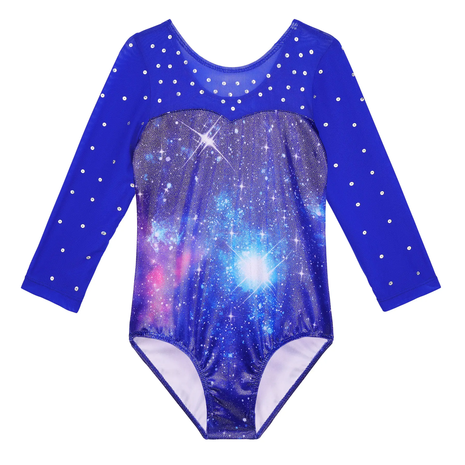 Kids Ballet Leotard Little Girls' One Piece Sparkly Gymnastics Leotard Practice Outfits 3/4 Sleeve Training Performance Clothes