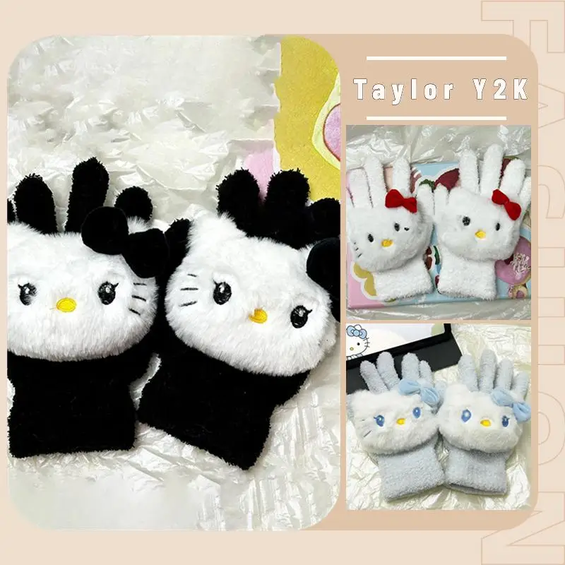 

Sanrio Hello Kitty Plush Gloves Anime Kawaii Coral Velvet Mitten Winter Outdoor Cycling Anti Freeze Warm Gloves Couple Gloves