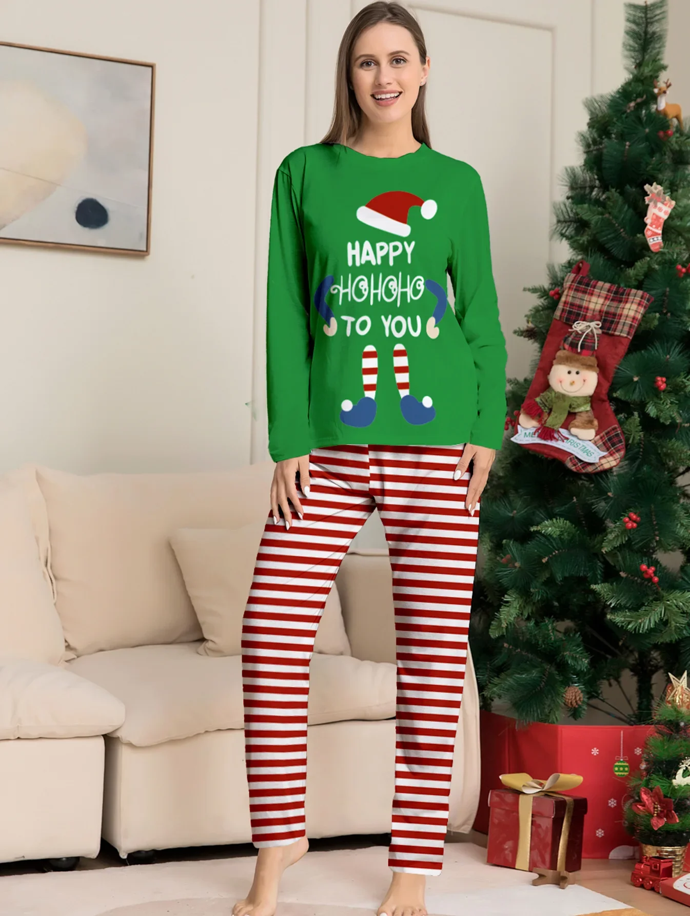 2024 Xmas Family Look Striped Print Mother Father Kids Matching Pajamas Set Christmas Outfits 2 Pcs Suit Soft Cute Sleepwear 4XL