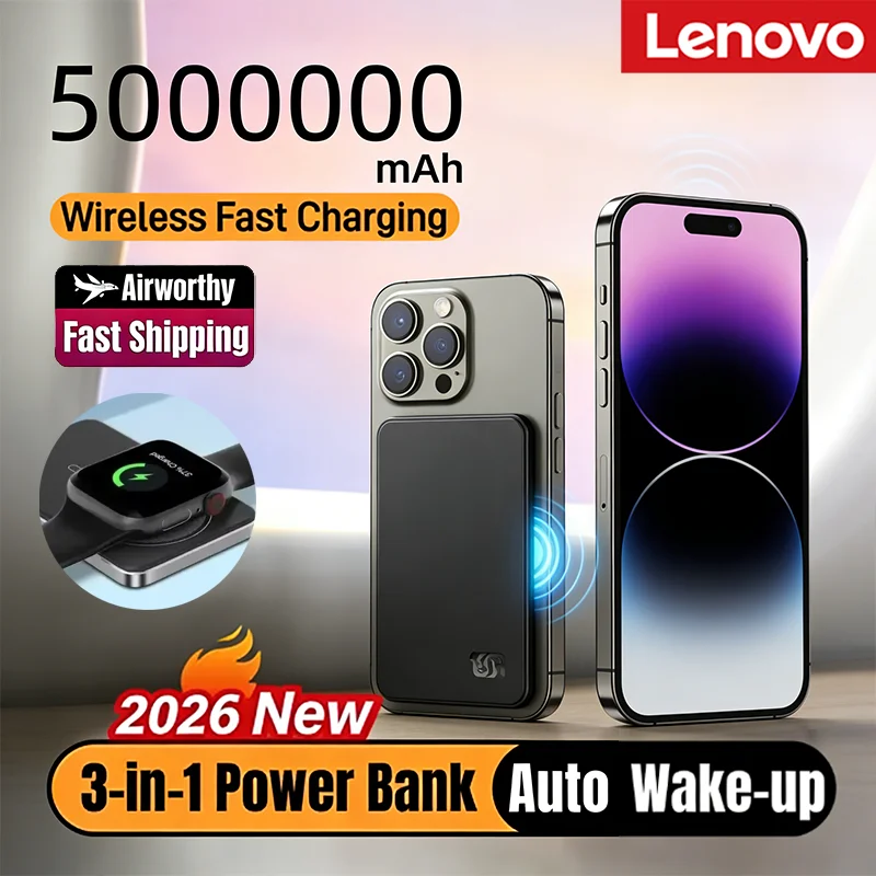 Lenovo 500000mAh magnetische powerbank PD22.5W snelle draadloze draagbare externe reservebatterij voor MagSafe voor iPhone Samsung_voghion.com