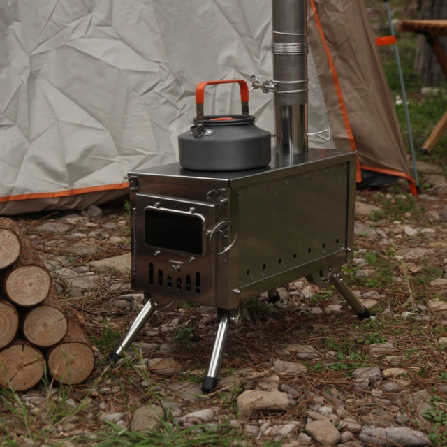 Stainless Steel Outdoor Tent Stove Gasification Cassette Folding Secondary  Combustion Wood Stove Glass Picnic Camping Stove - AliExpress