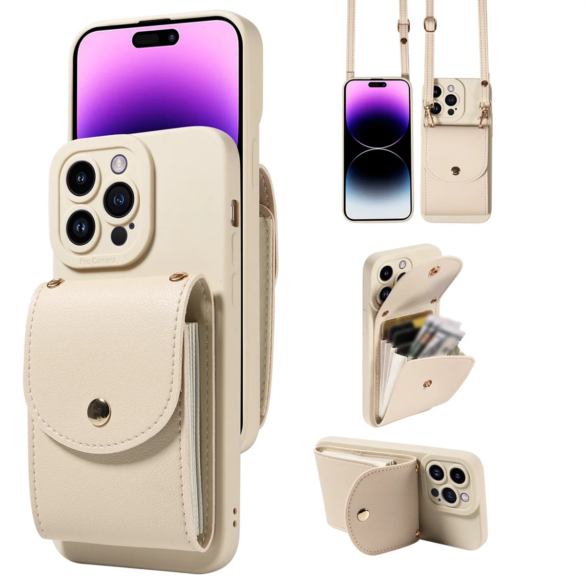 Elegant Faux Leather Phone Case with Lanyard, Card Slot & Shockproof Protection
