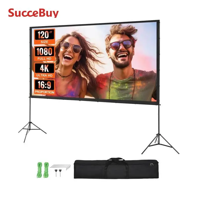 Projector Screen Projection Screen 100 120 150 inch 16:9 4K 1080 HD Portable with Stand for Home Office Theater Cinema