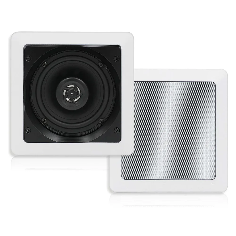 Wall ceiling speaker Herdio 5.25 Inch 160W Square Ceiling Speakers Flush Mount 2-Way In Wall Speaker For Home Kitchen Bedroom Bathroom Office
