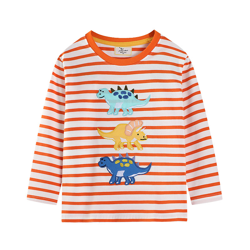 Jumping Meters 2-7T Dinosaurs Boys Tshirt New Arrival Striped Animals Embroidery Autumn Children's Clothes Long Sleeve Kids Tops