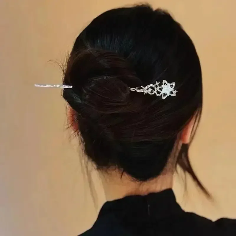Romantischer Mondstein Stern Mond Haarstab Metall Zweig Haarnadel Haargabel Chinesischer Stil Haarschmuck für Mädchen Haarschmuck – Detail 8
