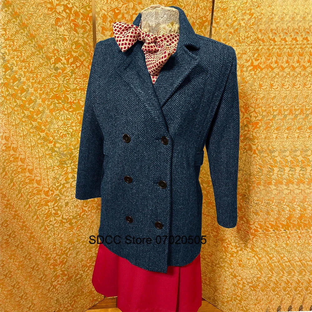 New Women's Long Coat Herringbone Single-breasted Lapel Custom Jacket Punk Wool Coat  Clothes Womens Clothing Parkas Blazers