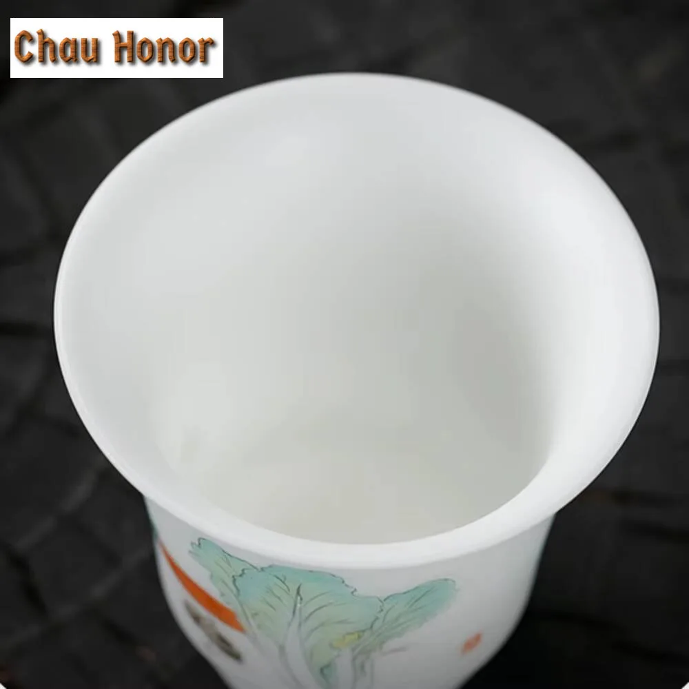 110ml Handmade Iced Jade  White Porcelain Teacup Hand Painted Cabbage Master Cup Ceramic High Smelling Cup Jianzhan Teaware Gift