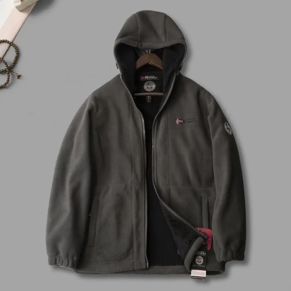 Hooded Jacket Stylish Men's Hooded Zipper Jacket Warm Plush Mid-length Coat with Pockets Ideal for Fall Winter Streetwear Polar