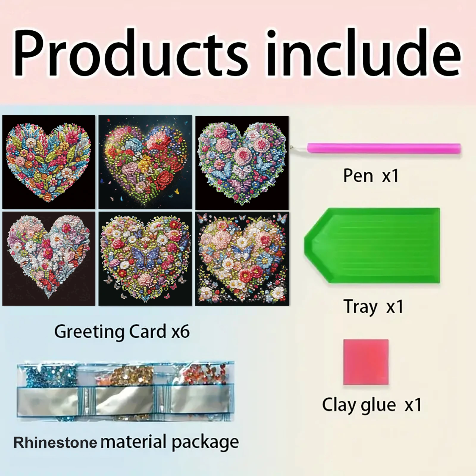DIY diamond painting greeting cards flower heart design crafts diamond art cards for birthday holiday New Year wishes 6pcs/set