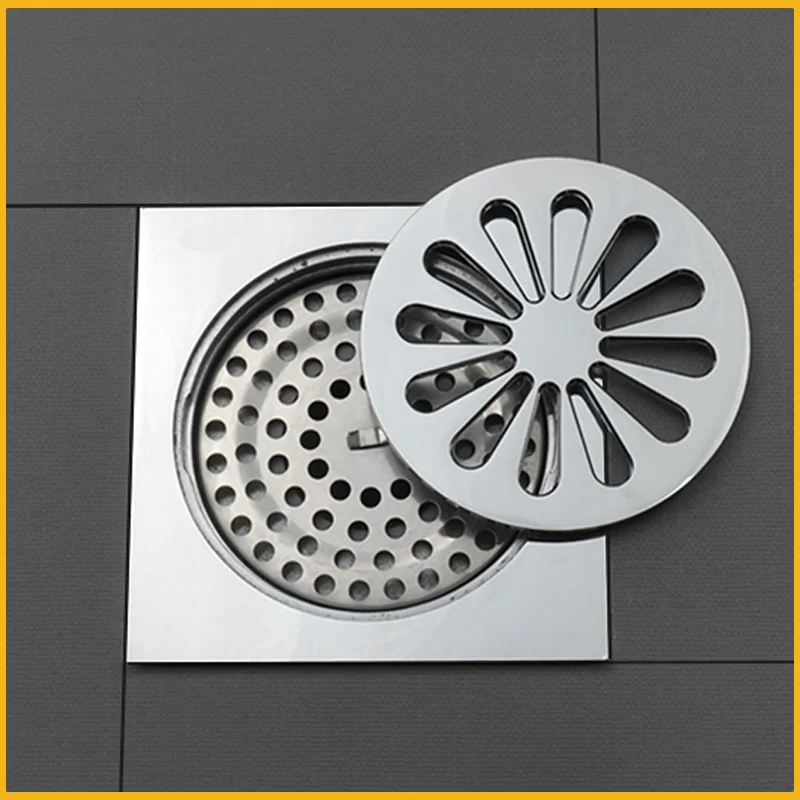 Brass Black 10X10cm Square Bathroom Shower Floor Drain Household Sewer Pipe Invisible Water Filter Deodorant Floor Cover