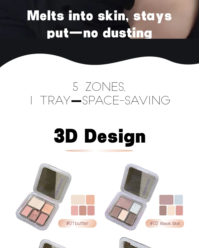 Description Picture 3 of item5-Color Shiny Punk Blue Eyeshadow Palette Glitter Pearlescent Eye Shadow Palette Lasting Waterproof Nude Pink Eye Pigment Makeup