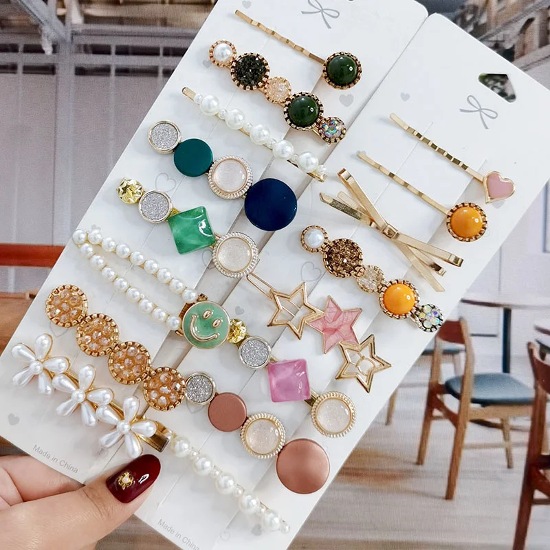 Fashion 6/8pcs Set Pearl Crystal Acrylic Hair Clips For