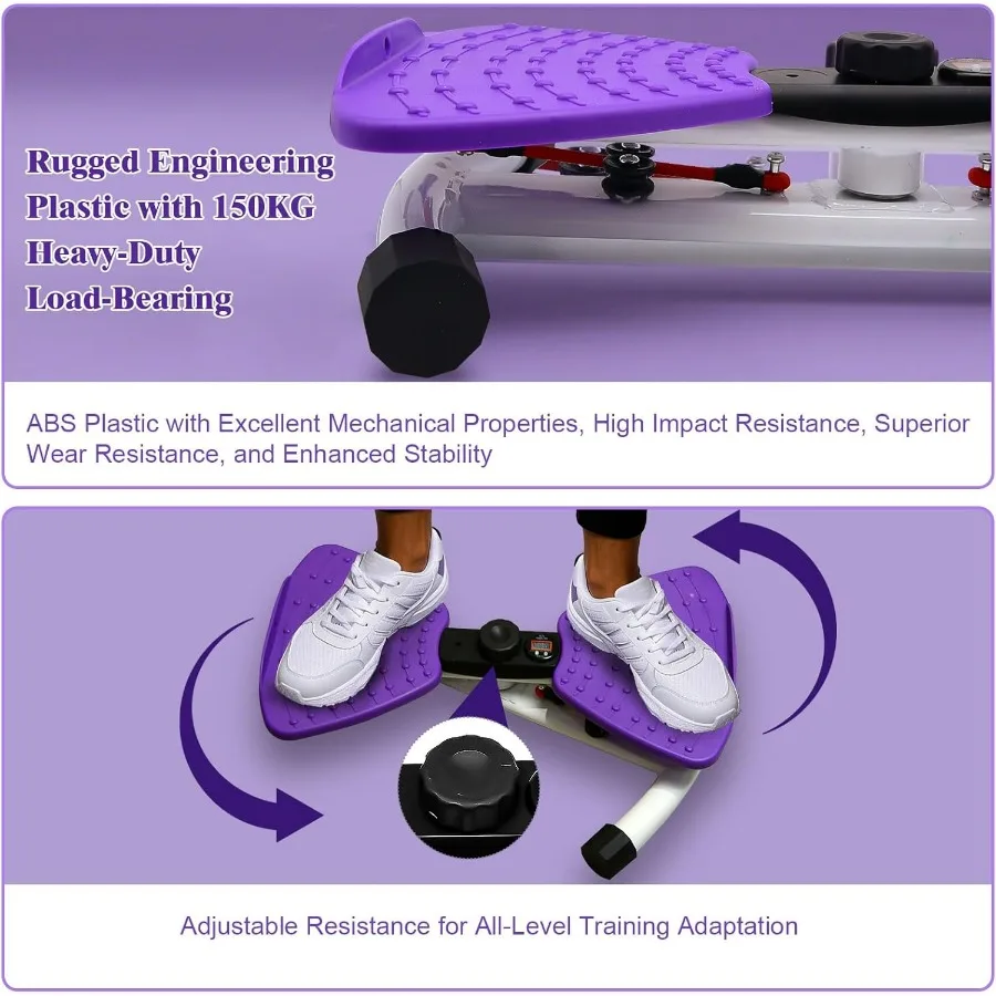 Waist Twister Ab Machine, 330 lbs Capacity, Noiseless Anti-Slip Twist Board with Resistance Bands, Adjustable Tension Knob & Foo
