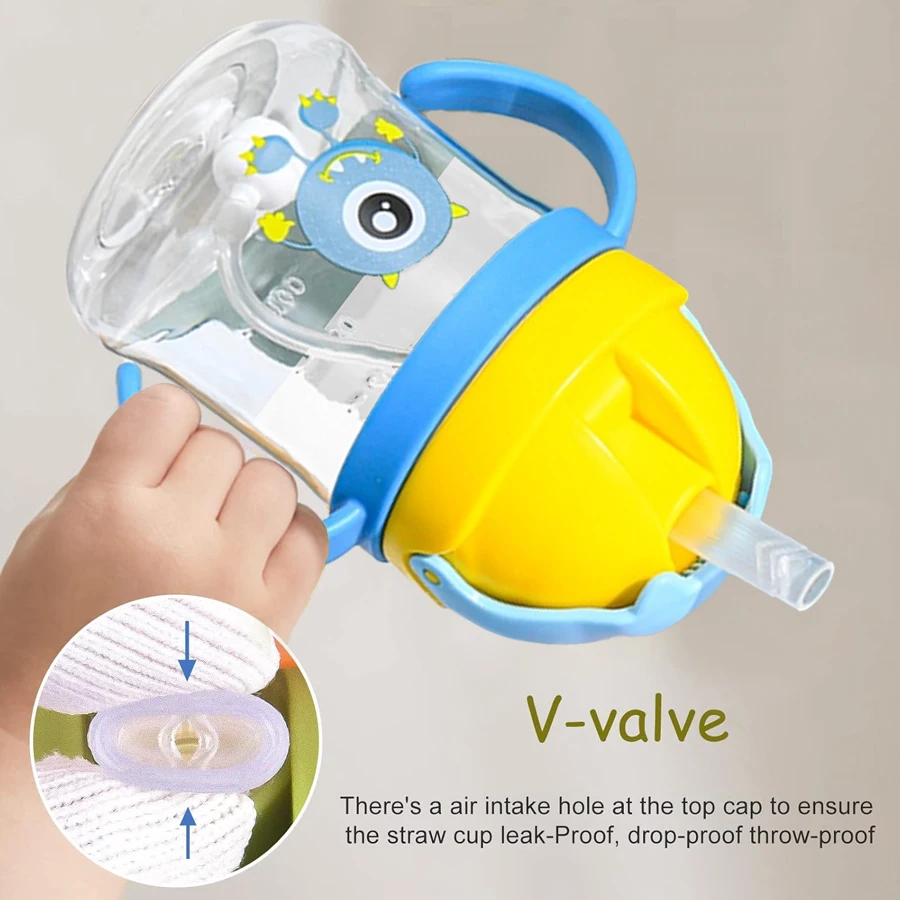 Cartoon Pattern Outdoor Child Drinking Bottle Straw Baby Feeding Cup Kids Training Portable Handle Water Bottle 250ML water bottle feeding bottle