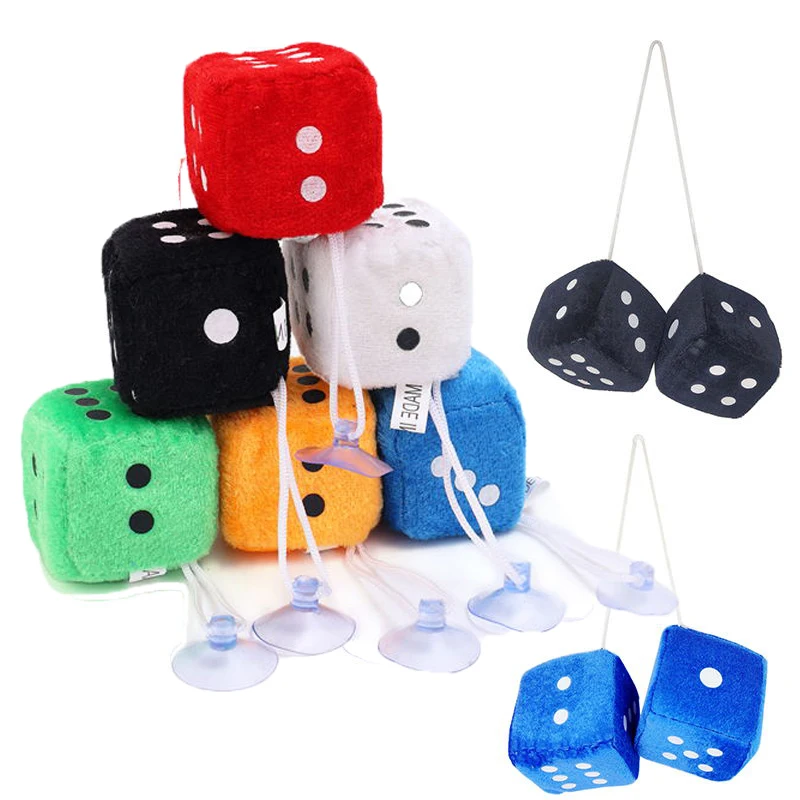 Car Plush Pendants Fuzzy Plush Dice Dots Rear View Mirror Cube Hanger Car  Styling Car Accessories Interior Ornament - AliExpress