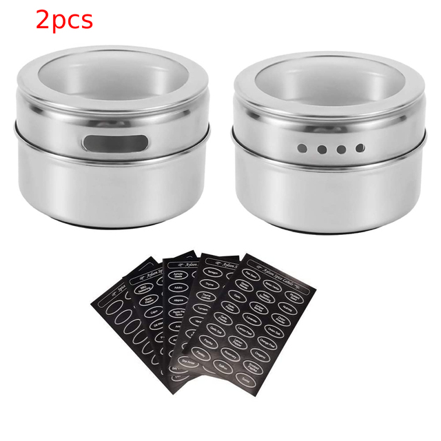Magnetic Spice Jars with Spice Labels Stainless Steel Magnetic Spice Tins with Wall Base Magnetic on Refrigerator