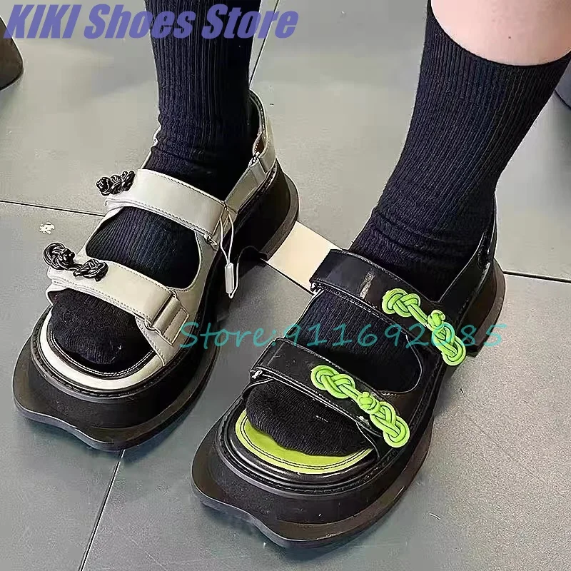 

Roman shoes women's spring and summer new niche square toe knot thick bottom sweet cool beach sandals