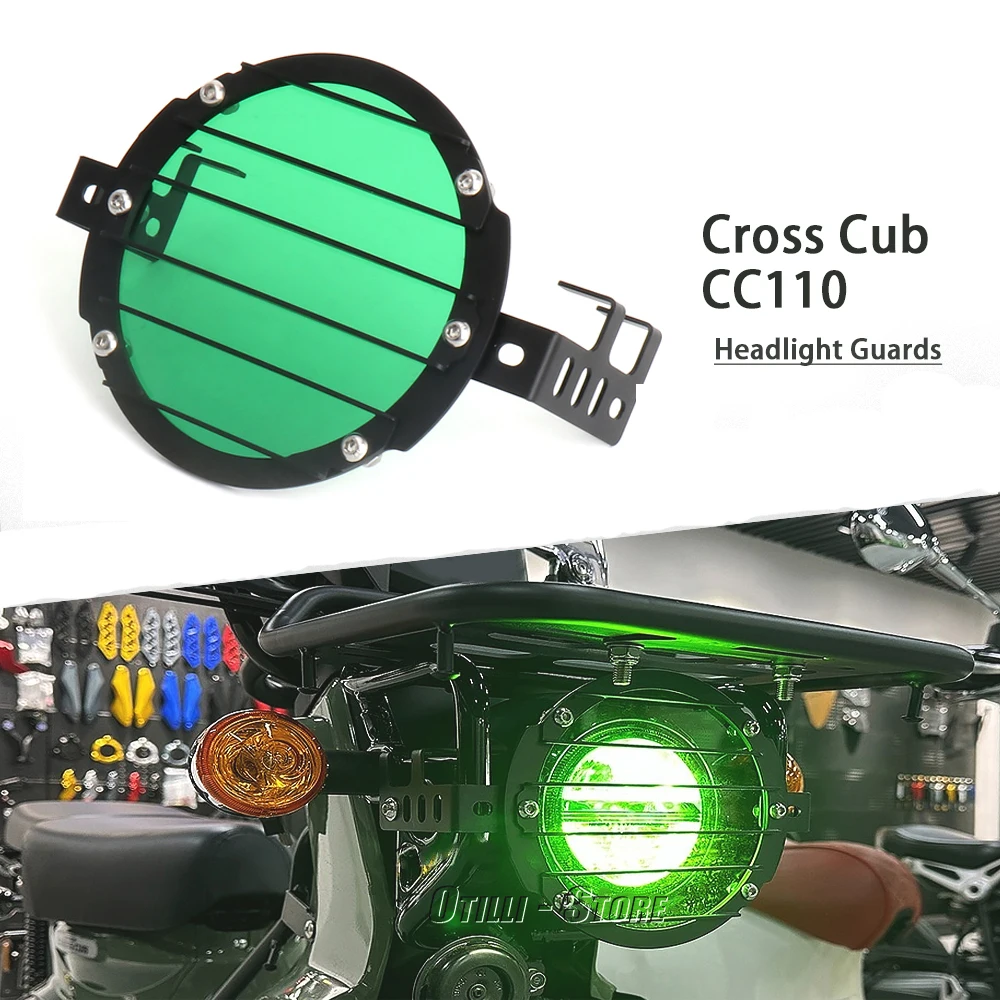 

New Motorcycle Green Plate Front Headlight Guard Protector Grille Front Lamp Headlight For Honda Cross Cub CC110 2023 2024