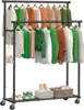 Double Rod Clothing Garment Rack on Wheels, 45 Inches Clothes Rack with Mesh Bottom Shelf for Hanging Clothe 1