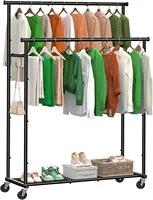 Double Rod Clothing Garment Rack on Wheels, 45 Inches Clothes Rack with Mesh Bottom Shelf for Hanging Clothe 1