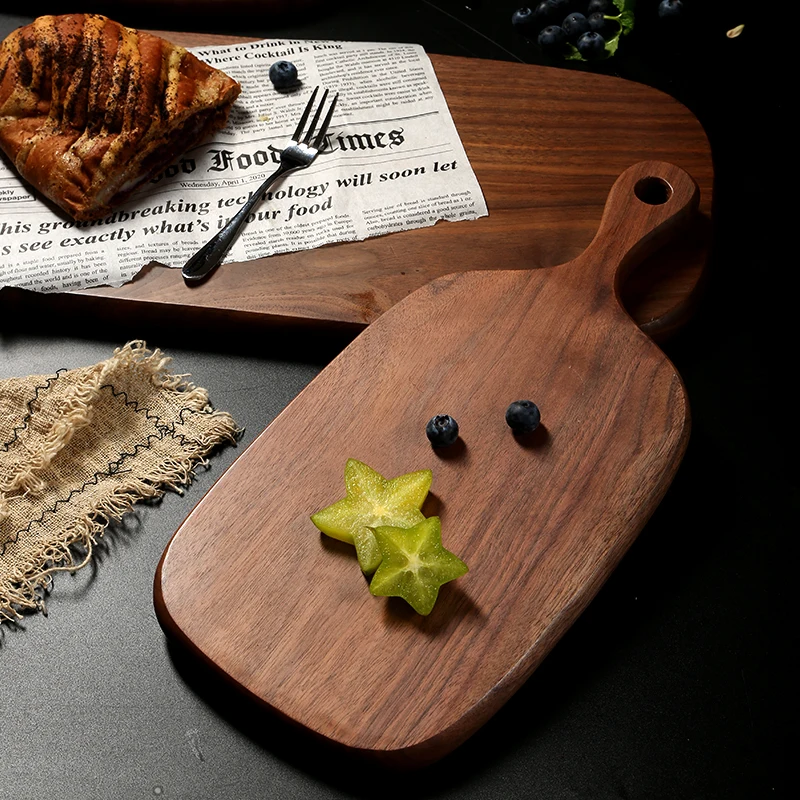 Japanese Wooden Cutlery and Plates Black Walnut Solid Wood Pizza Plate Kitchen Dining Plate Set Wooden Steak