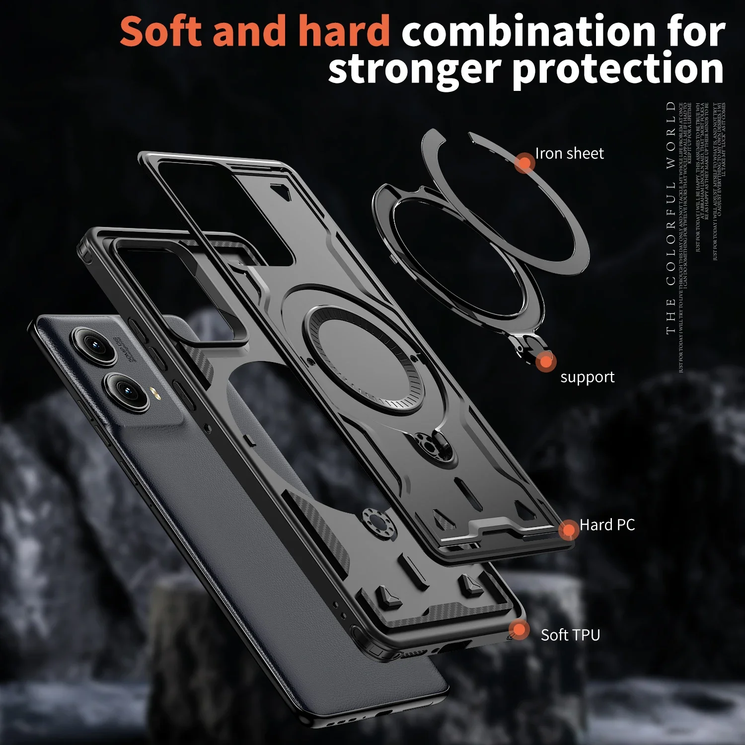 Magnetic Armor Shockproof Case with Stand and Wireless Charging Compatibility