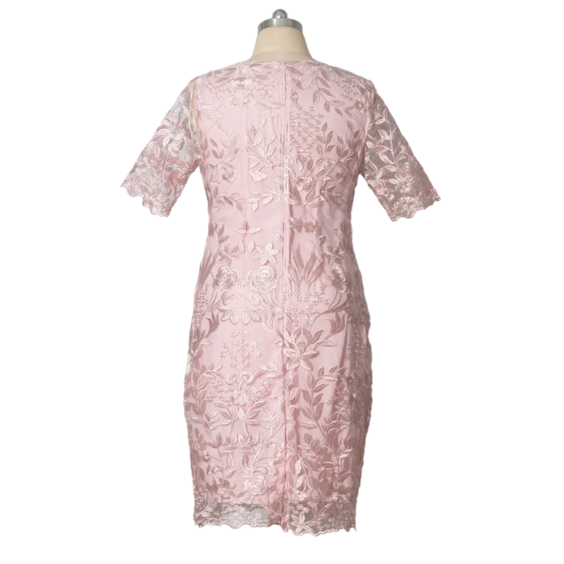 Plus Size Dress Summer New Fashion Elegant Age Reduction O-neck Lace Embroidered Mesh Short Sleeve Loose 5xl Wedding Midi Skirt