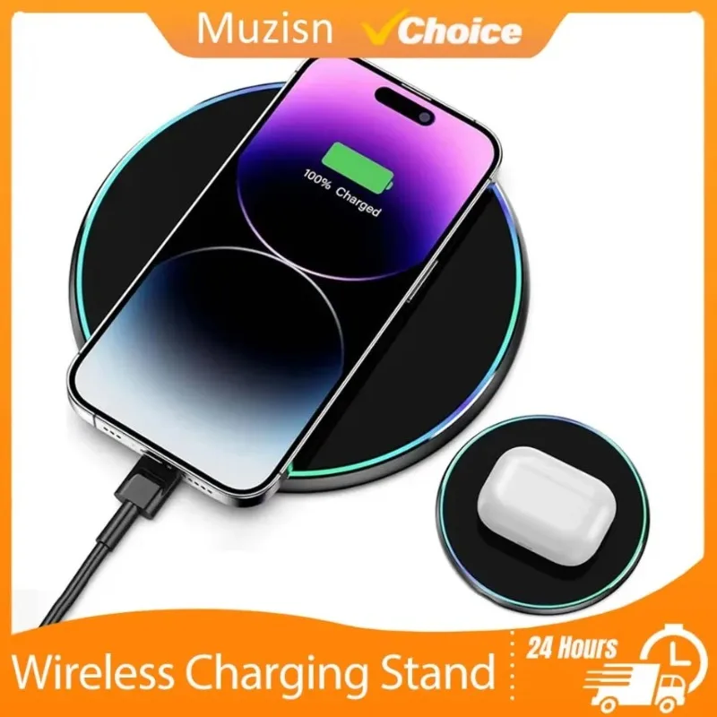 Wireless charger 2 in 1 Induction Fast Charging Pad Dock Station Samsung S23 S22 Xiaomi Huawei iPhone 12-17 Pro Max