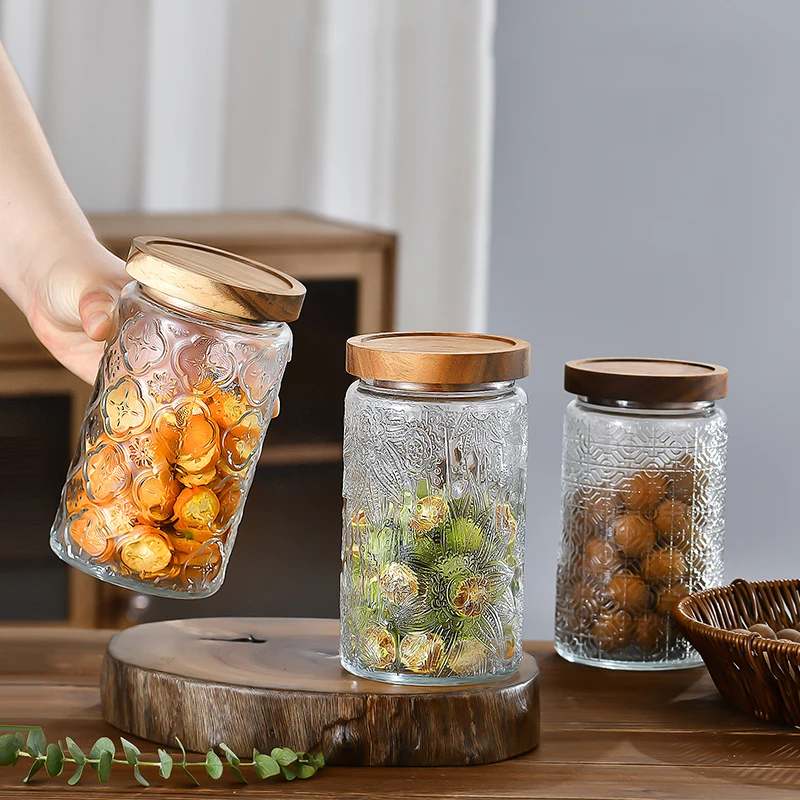 1000ml Glass Storage Jar of Begonia Flower Nuts Snacks Sealed Jar of Tea Miscellaneous Grains with Lid Household Storage Jar 2