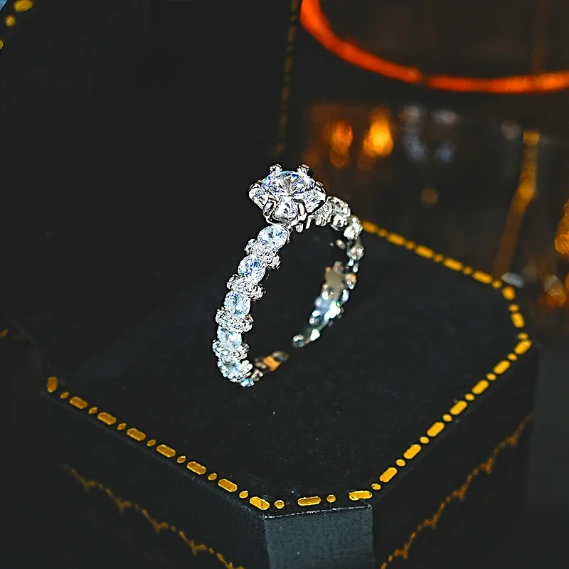 New 925 Silver Proposal Ring Set with High Carbon Diamond Light Luxury Style, Full of Diamond Sense