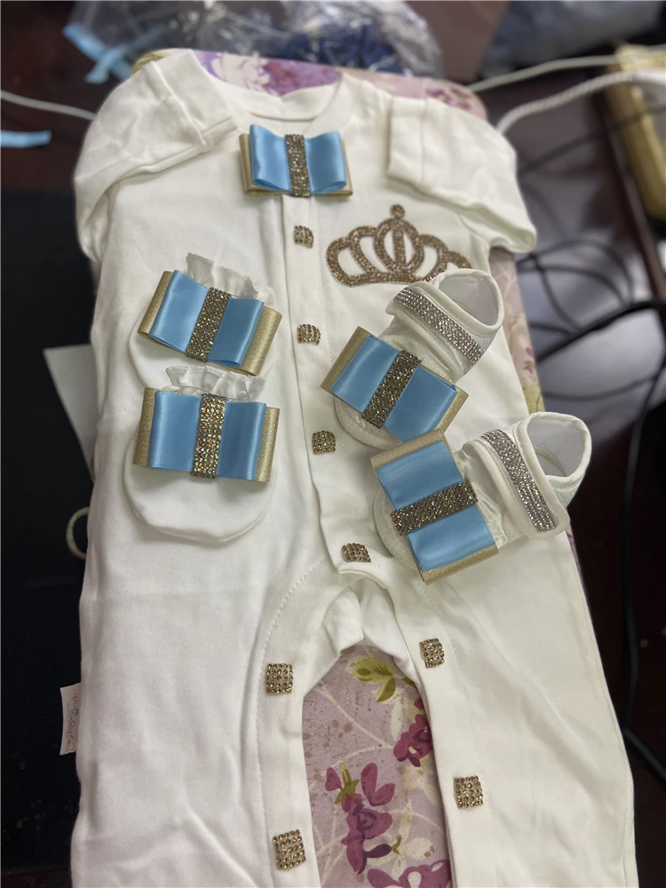 Onesie 소녀 크라운 보라색 홈 옷 Layette 보석 세트 세례 나를 집으로 가져 가라 복장 베이비 샤워 선물 선물