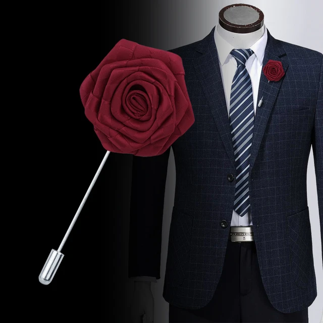 Brooch Men Floral Pin Suit Shirt Corsage Collar Lapel Pin Clothes Accessory  Red