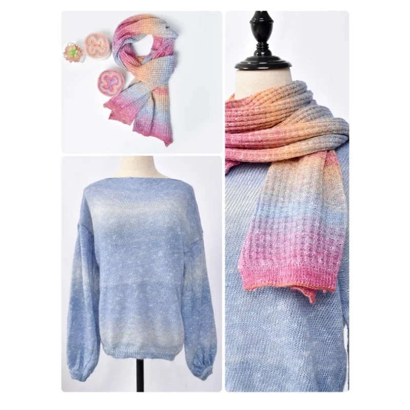 Warm Fancy Gradient Mohair Long Dyed Mohair Fine Thread Crochet Sweater Silk Young Mohair Wool Ball 6