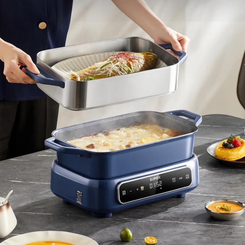 Multifunctional cooking pot electric barbecue boiler shabu shabu grill all-in-one household steaming, boiling