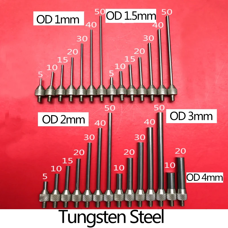 

1.5mm 3mm*5/10/15/20/30/40/50mm OD*L Tungsten Steel Flat Height Dial Gage Test Indicator Gauge Rod Stylus Tip Needle Probe