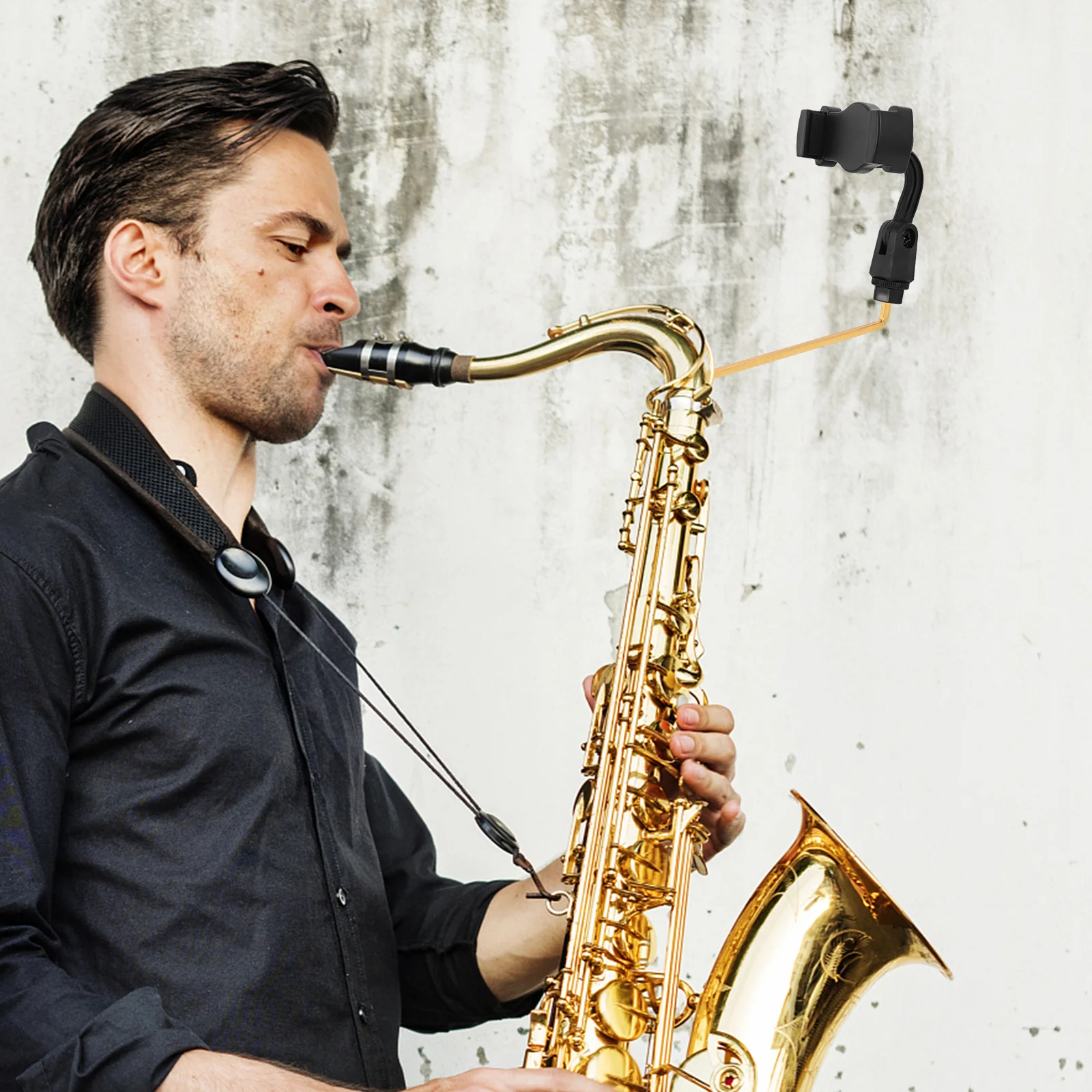 Saxophone Phone Mount for Alto Sax Accessories - Stand Adapter with High-Tension Clip Hold Smartphones Tablets