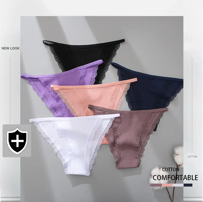 Cotton Lace Briefs Set - Womens Comfortable Underwear 3 Pcs S-XL